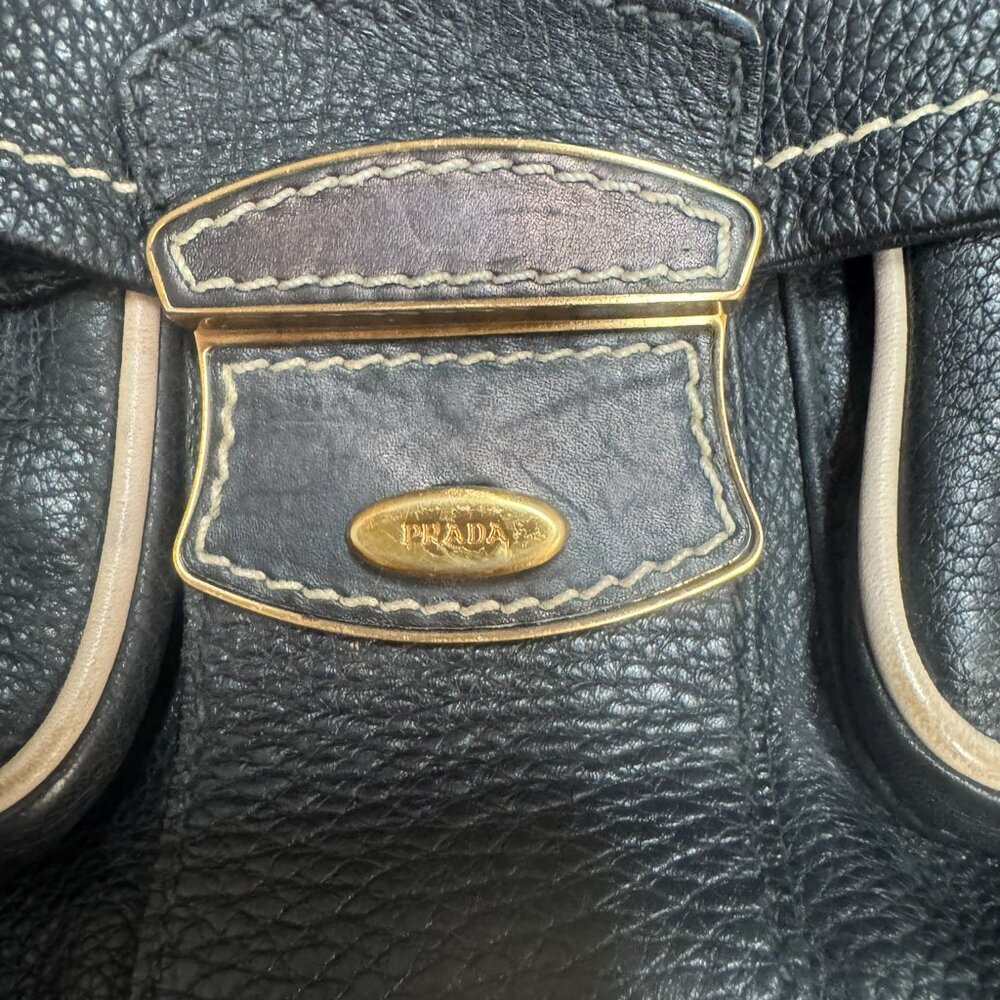 Prada Vitello Daino BR2668 Black Deerskin Leather Shoulder Bag Vintage EUC - Picture 3 of 6